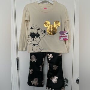 Disney Minnie Mouse Cream and Gold Sequin 2 Piece Outfit. NWT.